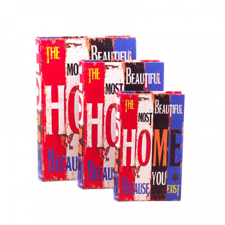 Set 3 cutii decorative pentru depozitare, tip carte "Home", 30 x 21 x 7.3 cm