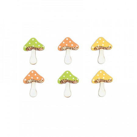 Set 6 ciuperci din lemn, autoadezivi - 3.5 cm