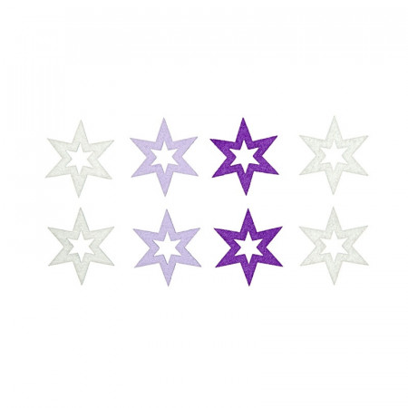 Set 8 figurine din fetru - stele alb-violet deschis- violet, cu 6 varfuri, 5 cm