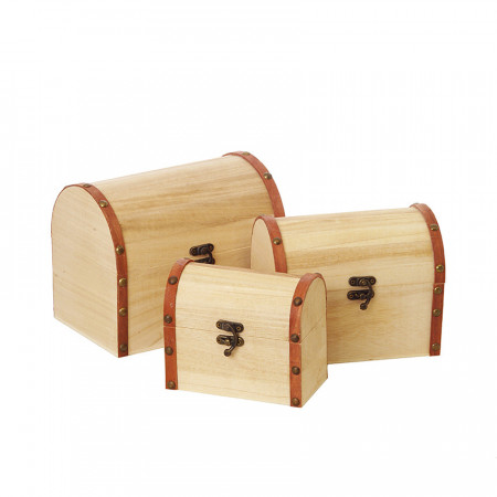 Set trei cutii din lemn, forma cufar cu bordura