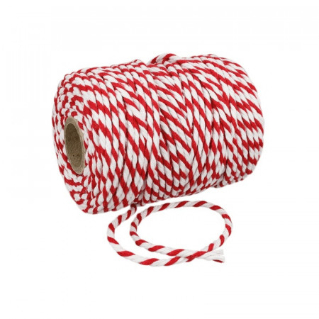 Sfoara bumbac 100% 1mm grosime 10m/rola - alb cu rosu