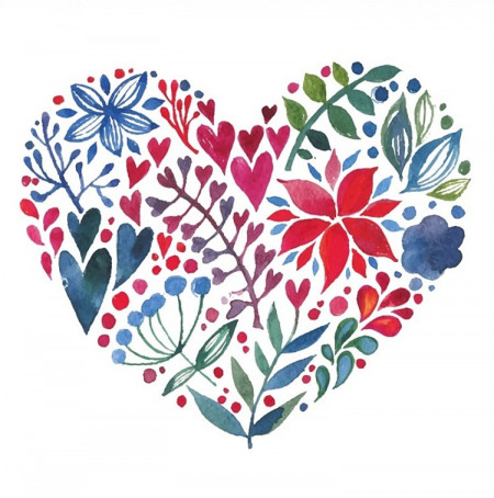 Sticker geam 30x30cm - model inima cu floare rosie