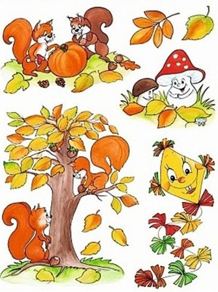 Sticker pentru geam de toamna - copac, zmeu si animale de padure, 33.5 x 26 cm