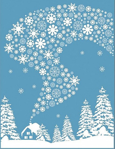 Sticker pentru geam - peisaj iarna cu casuta si brad, 30 x 42 cm