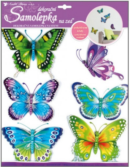 Sticker perete 3D - fluturi colorati cu sclipici, 30.5 x 30.5 cm