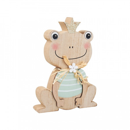 Decoratiune broscuta simpatica din lemn presat cu coroana, 10 x 14 cm