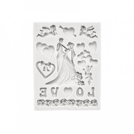 Forma de turnat / modelat din silicon DIY - motive de nunta, 15.8 x 12 x 1.1 cm