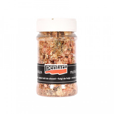 Fulgi de foita fumurie imitatie aur Pentart 1 g - aur, cupru, bronz, M4