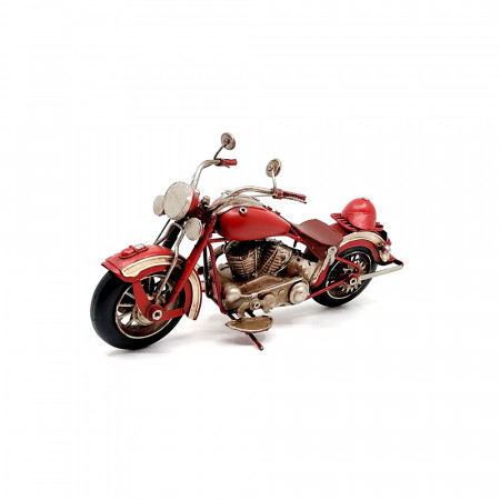 Macheta motocicleta retro, metal - Chopper rosu, 28 x 11 x 14.5 cm
