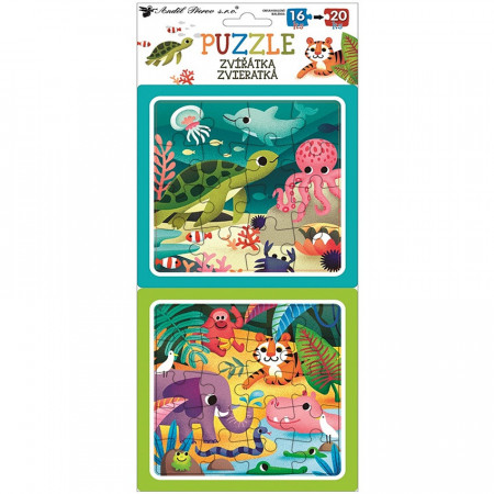 Puzzle cu 2 poze 16 si 20 piese - animale, 15 x 15 cm