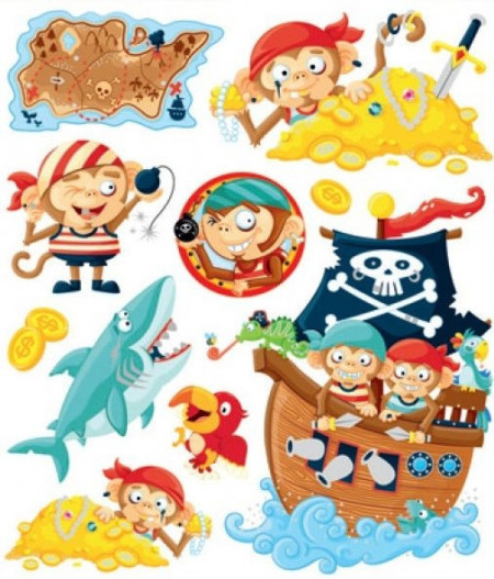 Set 10 stickere perete -piratii si comoara, 33 x 29 cm