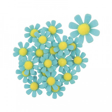 Set 18 flori autoadezive din fetru, albastru - 3.5 cm