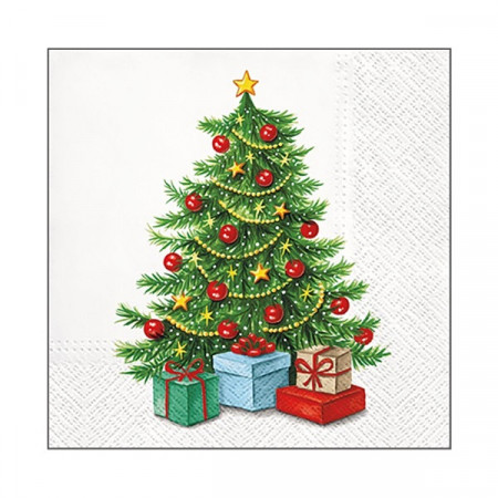 Set 20 servetele de Craciun din hartie in trei straturi - brad cu cadouri, 33 x 33 cm