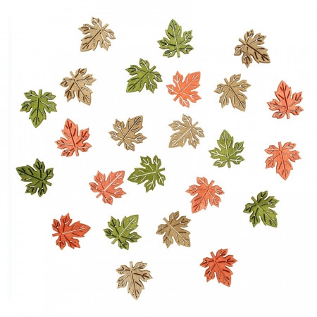 Set 24 frunze colorate din lemn, 2 cm
