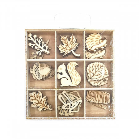 Set 45 ornamente din lemn cu tematica padure