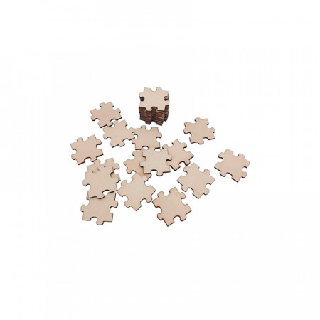 Set 50 de elemente puzzle din lemn - 3 x 3 cm, grosime 3 mm