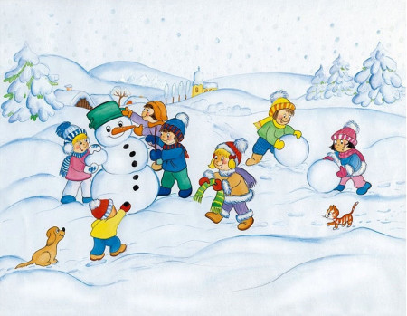 Sticker de iarna pentru geam - copii la zapada, 42 x 30 cm