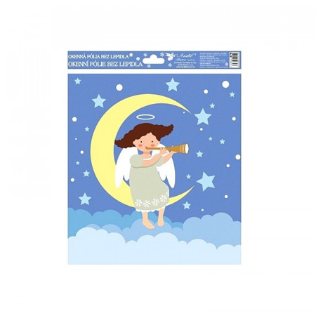 Sticker de iarna pentru geam - ingeras sezand pe luna, 24 x 30 cm