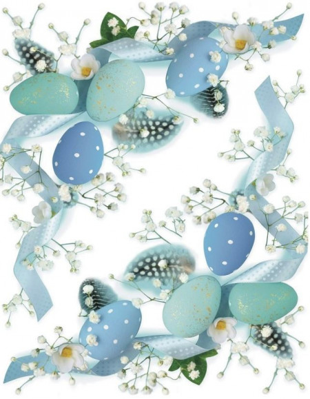 Sticker geam pentru colt cu motive de pasti - oua albastre, 30 x 33 cm