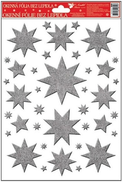 Sticker pentru geam de iatan - stele argintii cu 5 si 8 varfuri, 27 x 20 cm
