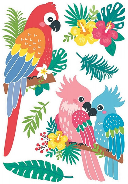 Sticker perete - papagali colorati, 24 x 42 cm