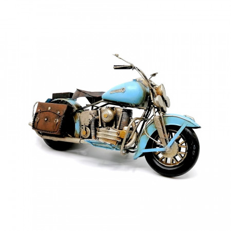 Macheta motocicleta retro, metal - chopper albastru, 33 x 16 x 12.5 cm