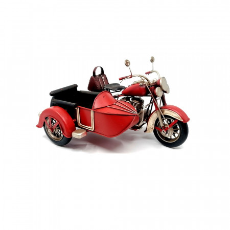 Macheta retro, metal - motocicleta cu atas, 28.8 x 18.5 x 15 cm