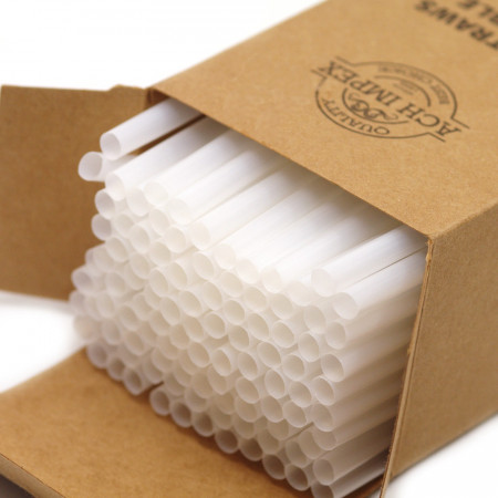 Set 100 paie PLA biodegradabile - flexibil, alb, 200 x 6 mm
