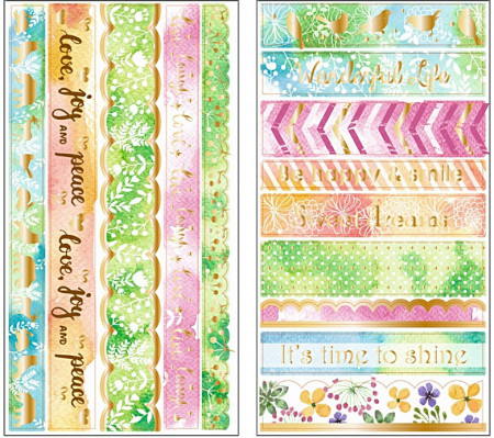 Set 2 coli autocolante reliefate cu banda Washi texte pentru scrapbooking, 17 x 9 cm