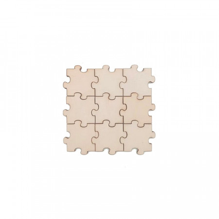 Set 50 de elemente puzzle din lemn - 4 x 4 cm, grosime 3 mm