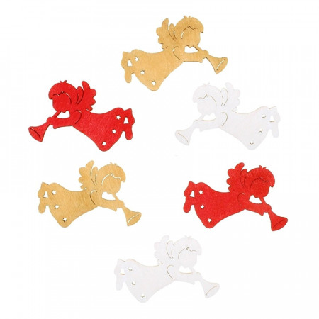 Set 6 ingerasi cu trompeta gravati din lemn, 6 cm