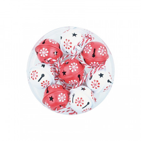 Set 8 clopotei/zurgalai albi si rosii, desenate, in cutie, 3 cm