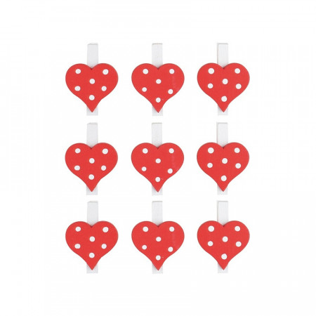 Set 9 inimii rosii pestrite pe clestisor lemn, 3 cm