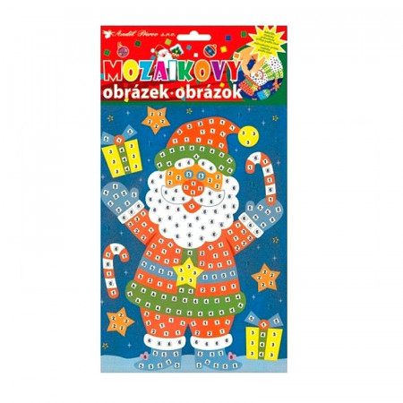 Set imagine mozaic, cu piese autoadezive - Mos Craciun cu cadouri, 24 x 14 cm