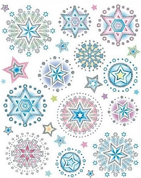 Sticker de iarna pentru geam - fulgi de zapada colorati, 27 x 20 cm