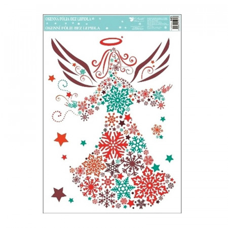 Sticker de iarna pentru geam - inger colorat, 26 x 37 cm