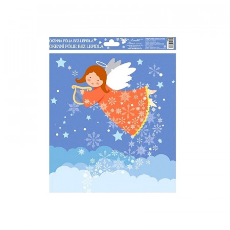Sticker de iarna pentru geam - ingeras cu harpa, 24 x 30 cm