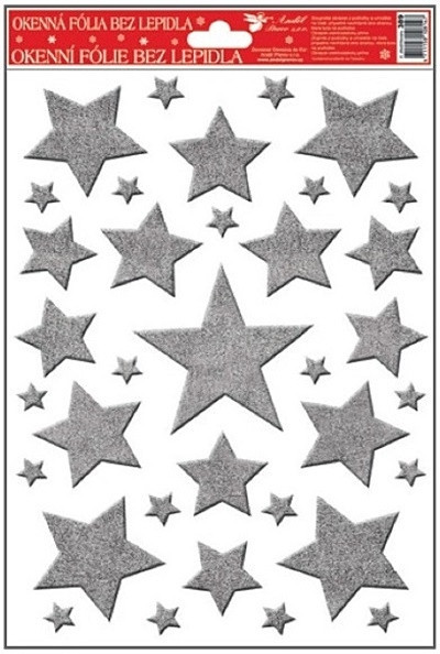 Sticker pentru geam de iarna - stele argintii cu 5 varfuri, 27 x 20 cm