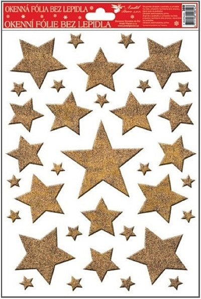 Sticker pentru geam de iarna - stele aurii cu 5 varfuri, 27 x 20 cm