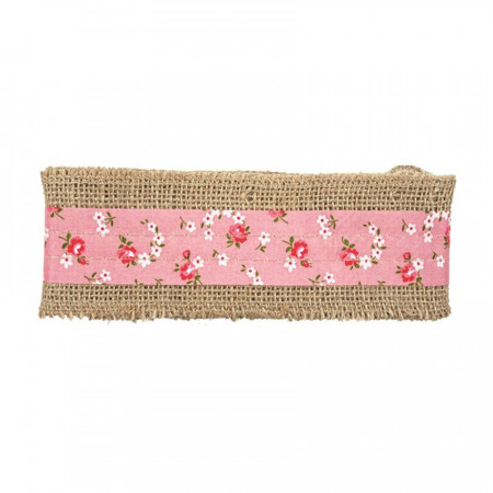 Rola de iuta cu dantela - dunga roz, 6 cm x 2 m