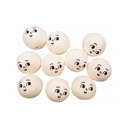 Set 10 bile din hartie presata, culoare crem - cap cu desen smiley, 3 cm