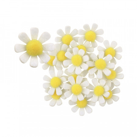 Set 18 flori autoadezive din fetru, alb - 3.5 cm