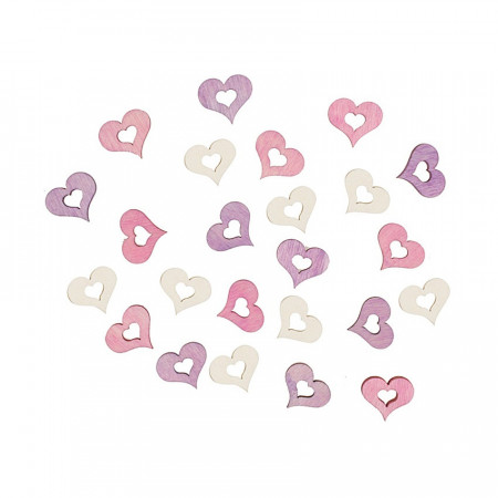 Set 24 inimi mini colorati din lemn, 2 cm