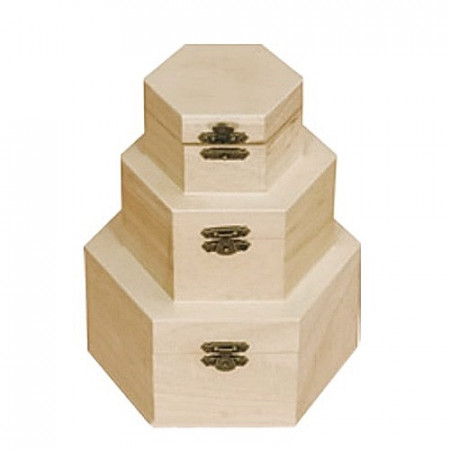 Set 3 cutii din lemn hexagonale