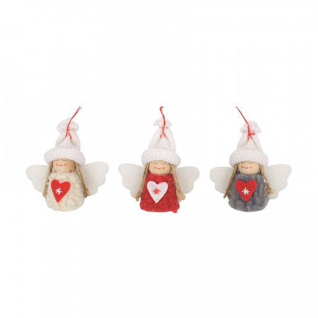 Set 3 ingerasi cu blanite, caciuli tricotate, aripi fetru, 7 cm