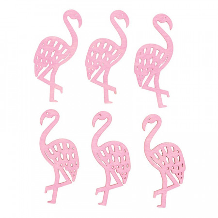 Set 6 figurine flamingo roz din lemn, 6 cm