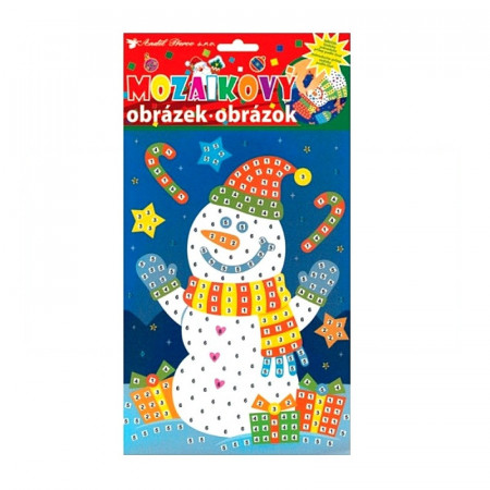 Set imagine mozaic, cu piese autoadezive - om de zapada cu sapca, 25 x 14 cm