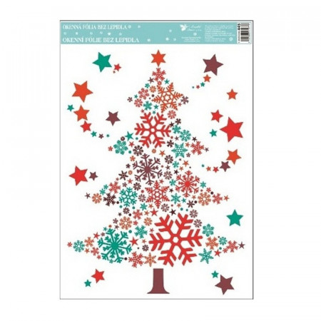 Sticker de iarna pentru geam - brad colorat, 26 x 37 cm