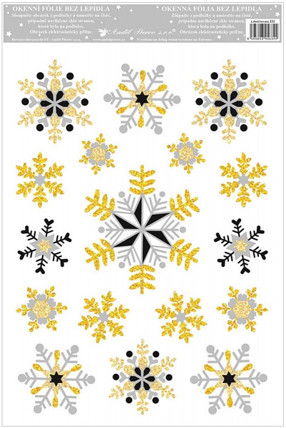 Sticker de iarna pentru geam - fulgi de zapada, cu sclipici, 20 x 30 cm