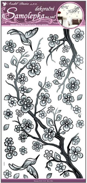Sticker perete cu scop decorativ - crenguta neagra cu sclipici si pietre